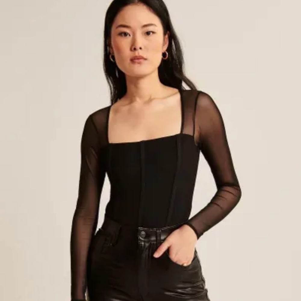 Abercrombie & Fitch Long-Sleeve Mesh Corset Bodysuit